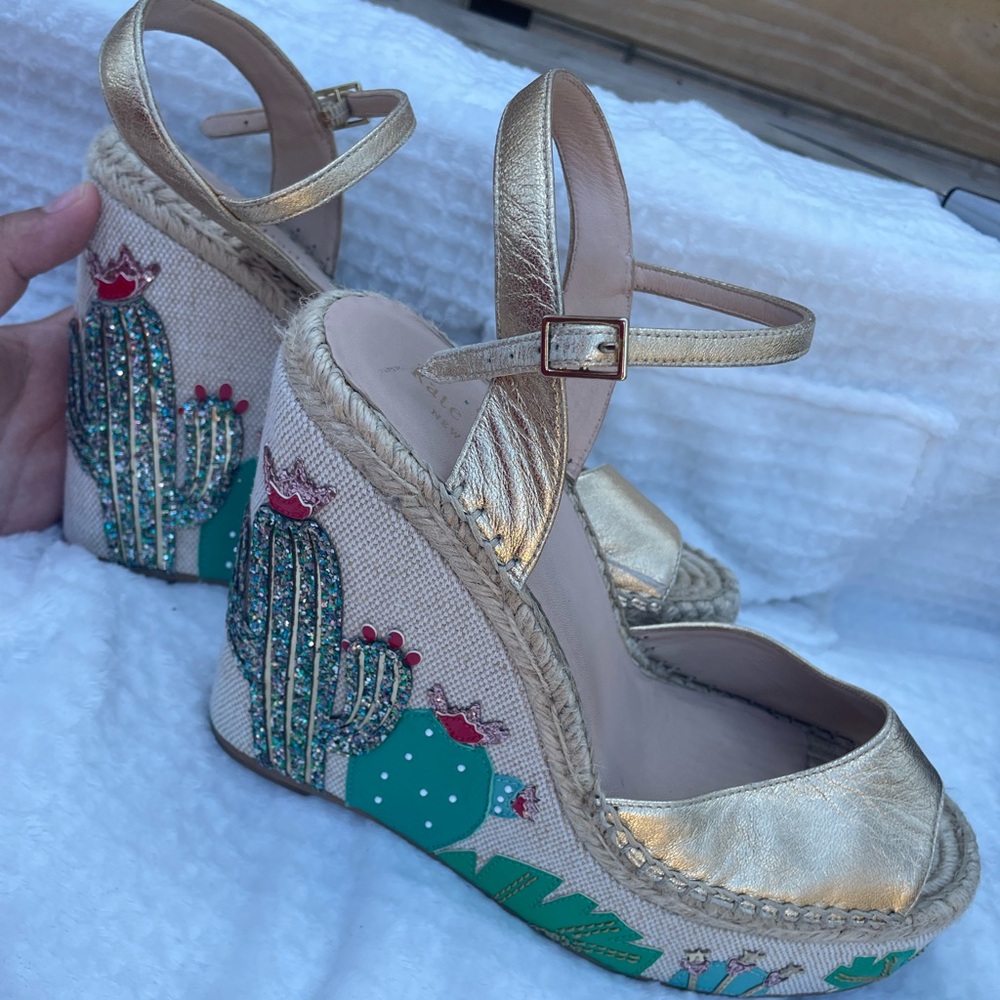 Kate Spade Gold and Green Espadrille Wedges - Picture 6 of 9